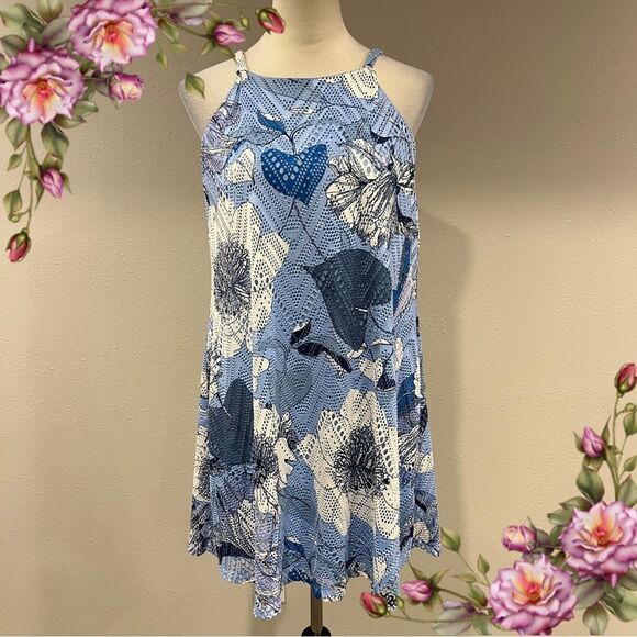 Wesport Floral Blue and White Sleeveless halter Dress size medium - Picture 1 of 14